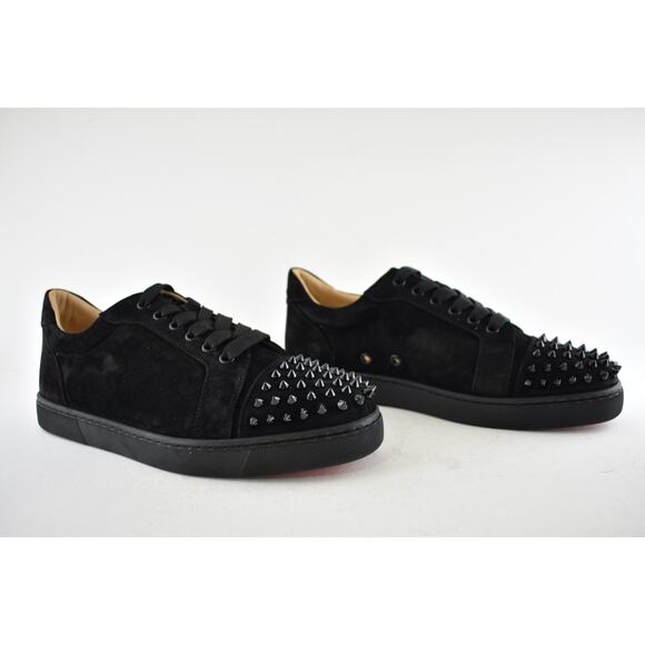 Christian Louboutin Vieira Spikes Flat Black Suede Lace Up Low Top Sneaker 40.5 - Picture 4 of 12